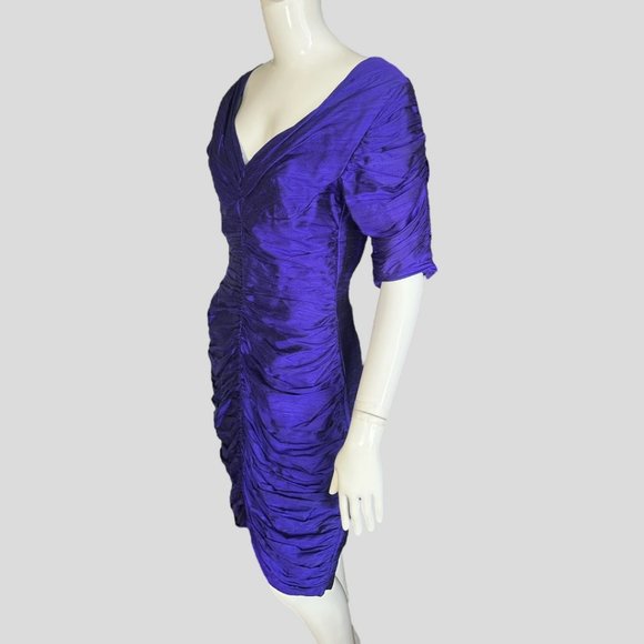 KANAK Dresses & Skirts - VINTAGE KANAK 100% SILK ROYAL PURPLE RUCHED DRESS (SZ 8)